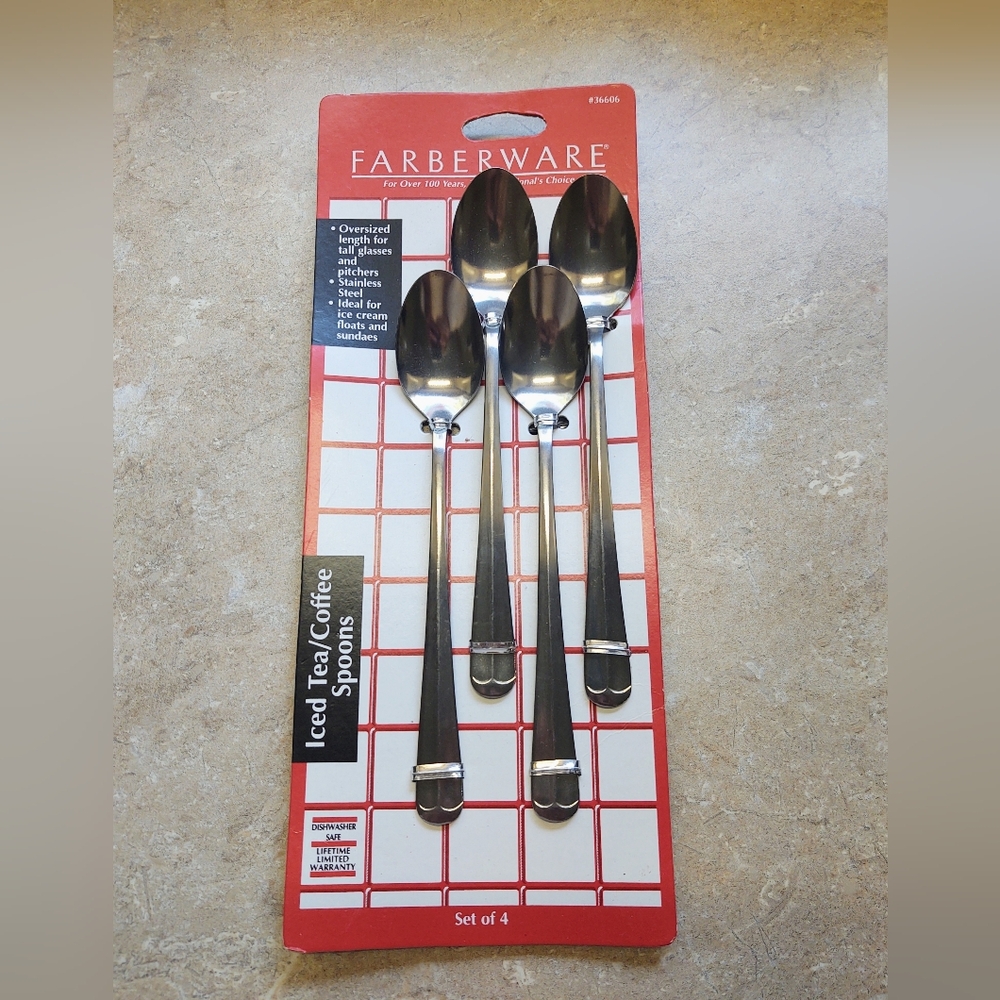 NOS Faberware Set 4 Stainless Steel Tea Spoons